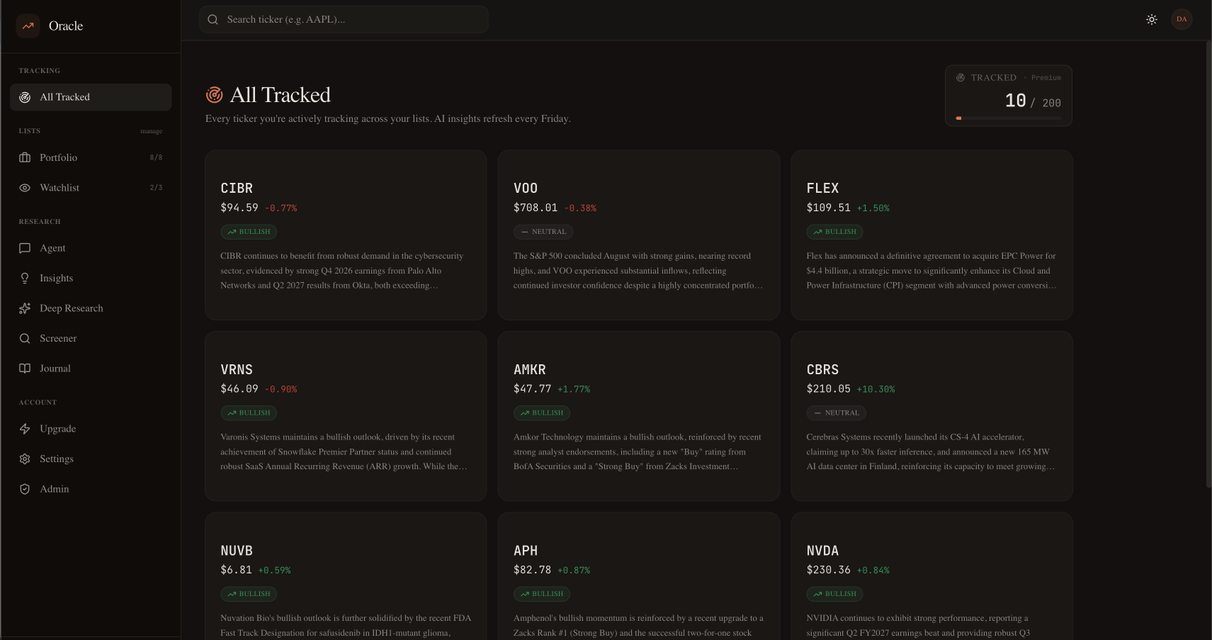 Oracle: Agentic Analytics Platform — product screenshot